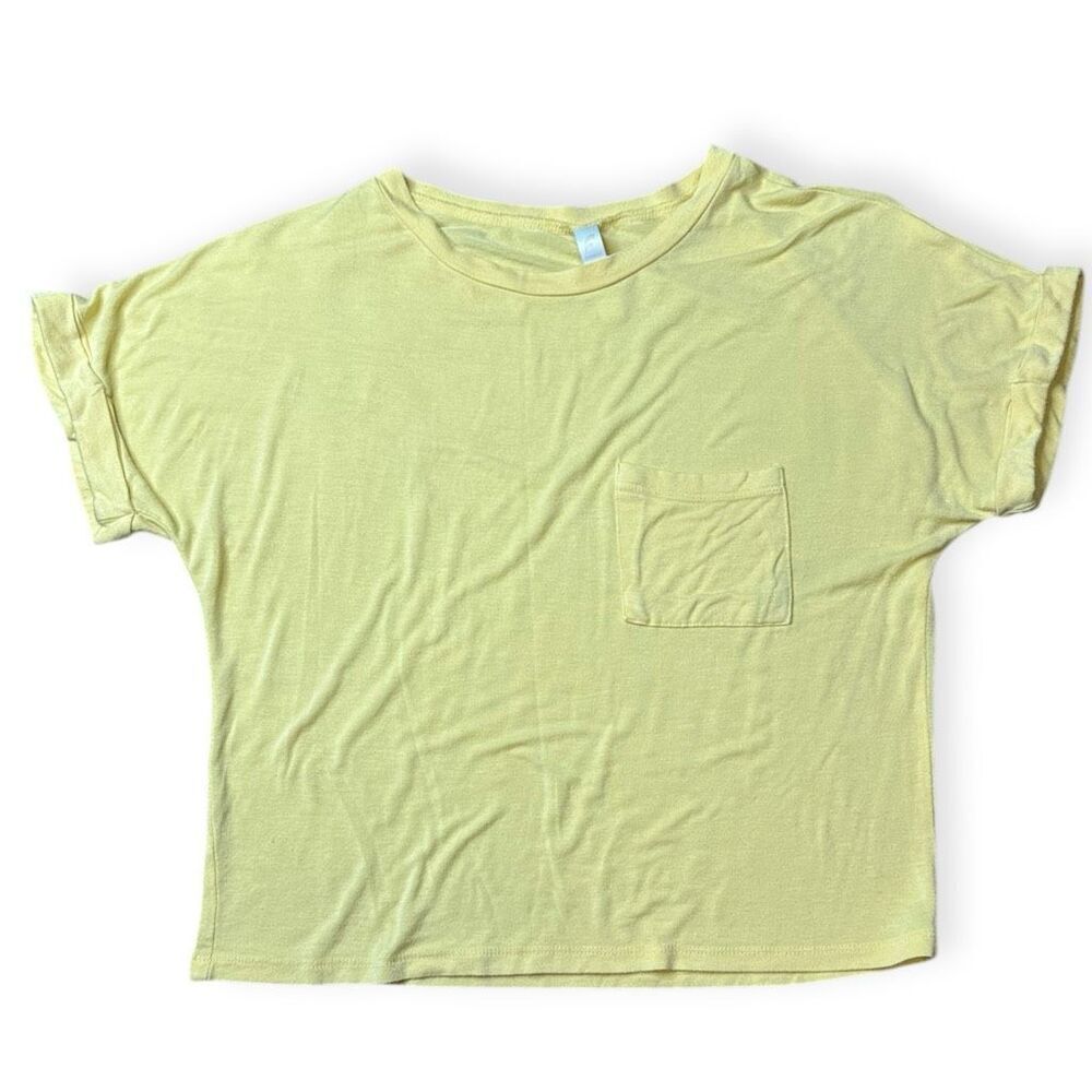 FORNIA Women’s Yellow Short Sleeve Oversized Pocket Crop Top Tee T-Shirt Size XS